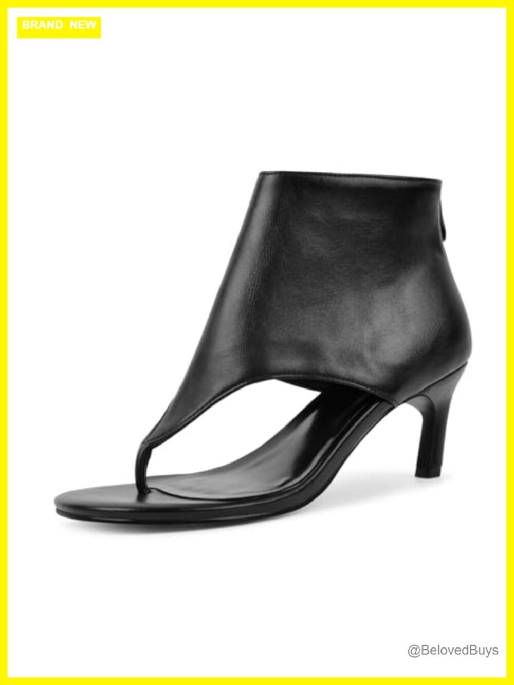 VERISSON Women's Faux Leather Thong Sandals Kitten Heel Ankle Cuff Rear Zip